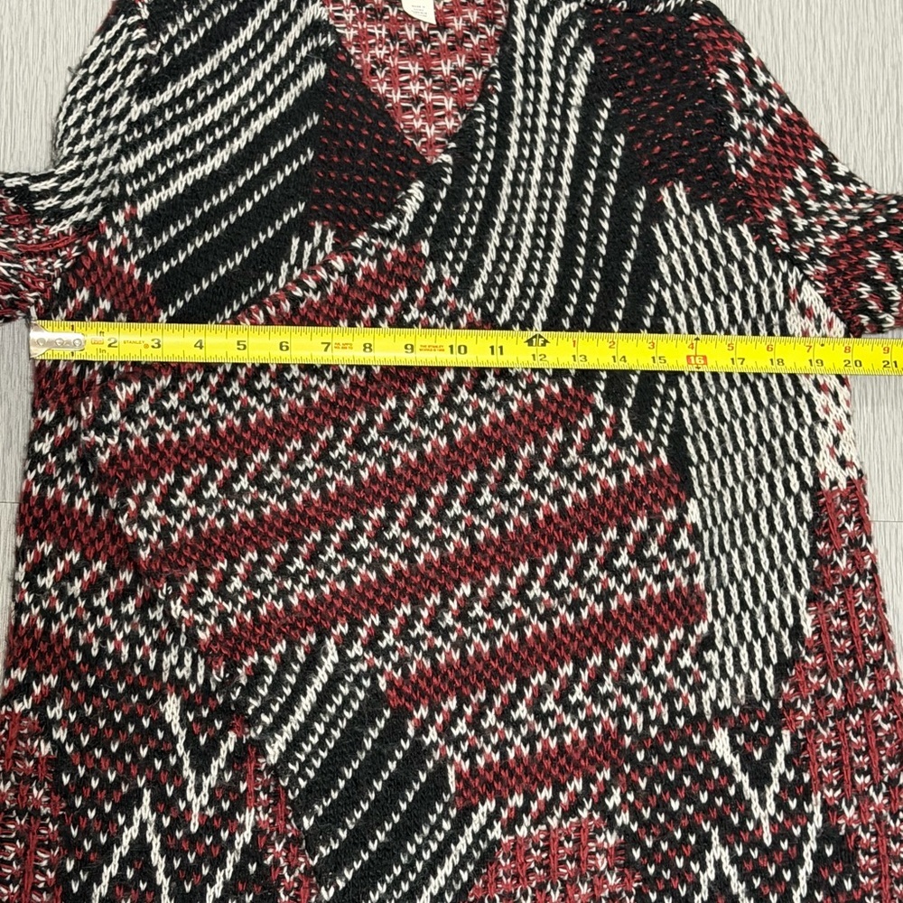 Caslon Wool Blend Patchwork Open Front Cardigan Sweater Medium Burgundy black - Picture 7 of 10